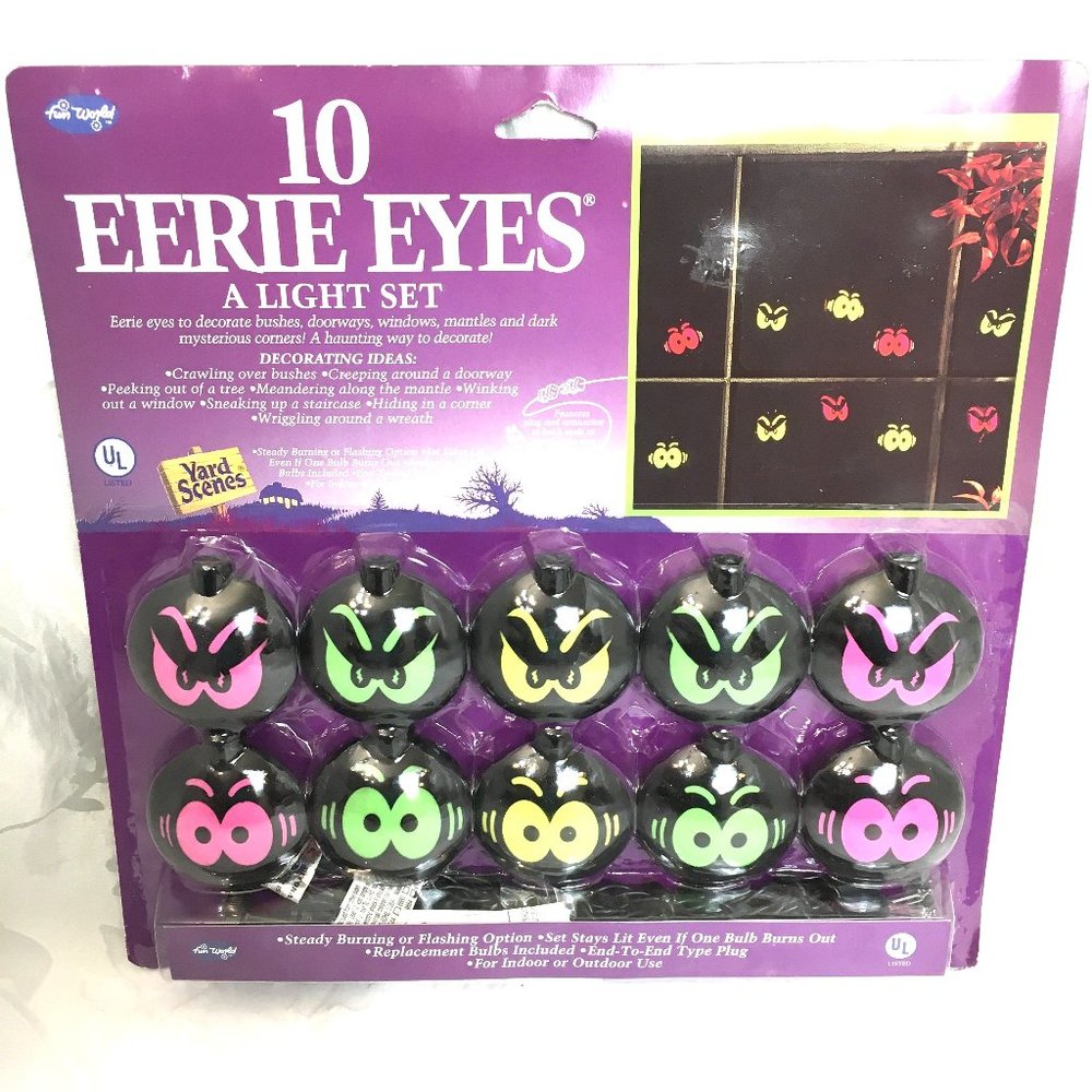 Eerie Eyes String Lights Blow mold for Halloween Décor Fun World  VTG NOS